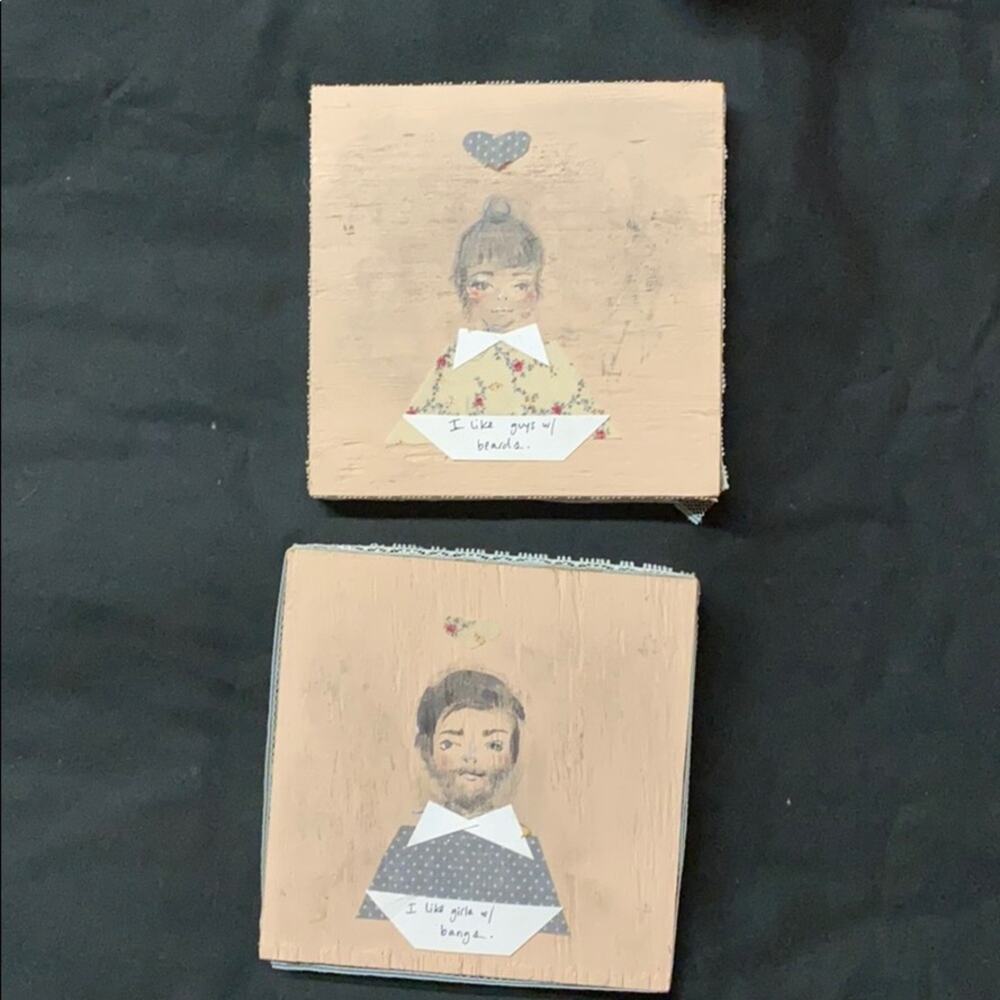 Sweet Pair of‎ He & She Original Art Pieces on Wood, Artist Signed